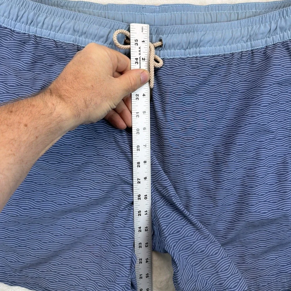 Fair Harbor Swim Trunks Men's XL Blue Wave Print Lined Elastic Waist Beach